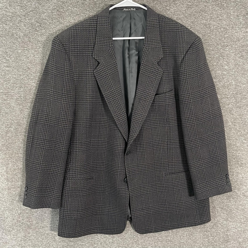 Giorgio Armani Blazer Mens 44 Gray Glen Plaid Wool Sport Coat Jacket Made Italy